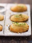Madeleines with thyme close-up view — Stock Photo