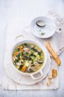 Vegetable salsiccia soup with mushrooms — Stock Photo