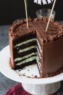 Eine Geburtstagstorte aus dunkler Schokolade und Minzcreme — Stockfoto