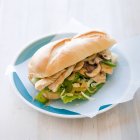 Sandwich de pollo submarino con cebolla, champiñones y pimiento - foto de stock