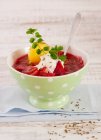 Borscht with sour cream and caraway seeds — Stock Photo