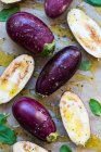 Eggplant with oil close-up view — Stock Photo
