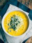 Cream of roasted carrot soup, aerial view — Stock Photo