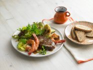 Surf And Turf (steak with prawns) — Stock Photo