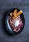 Beetroot risotto with Creme Fraiche — Stock Photo