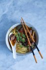 Zuppa asiatica di tagliatelle con manzo e verdure — Foto stock
