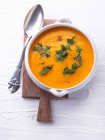 Sweet potato soup with herbs — Stock Photo