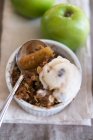 Apple pear crisp with ice cream cone — Stock Photo