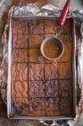 Freshly baked brownies close-up view — Stock Photo