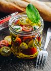 Caprese salad in a glass jar — Stock Photo
