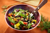 Veganer schwarzer Bohnensalat mit Pfeffer und Kürbiskernen — Stockfoto