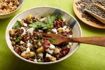 Mediterranean lentil salad with sun-dried tomatoes and feta — Stock Photo