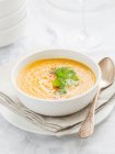 Creamy pumpkin soup on a clear background. — Stock Photo