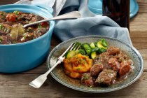 Beef stout casserole with chestnuts — Stock Photo