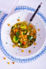 Lentil soup with leek (seen from above) — Stock Photo