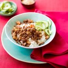 Cooked rice with minced pork and shrimps — Stock Photo