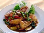 Pla Phad Cha (stir fry with fish and red curry, Thailand) — Stock Photo