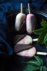 Vegan raspberry and banana ice cream sticks — Stock Photo