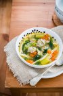 Sopa con albóndigas de pollo, verduras y pasta - foto de stock