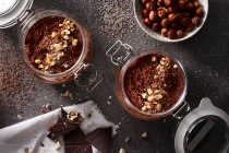 Chia puddings with chocolate and hazelnuts — Stock Photo