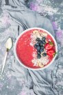 Strawberry Smoothie Bowl with Blueberries, Cashew and Cereal Flakes — Stock Photo