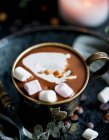 Chocolate caliente con leche de coco y malvaviscos - foto de stock