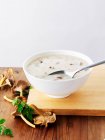 Creamy mushroom soup close-up view — Stock Photo