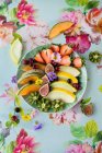 Placa de frutas vista close-up — Fotografia de Stock