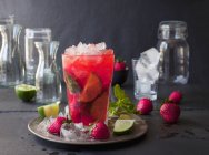 Strawberry Mojito with Ice, Limes, and Mint — Stock Photo