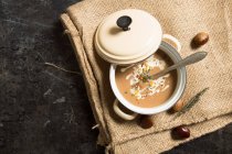 Crema di zuppa di castagne in una casseruola — Foto stock