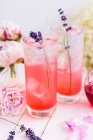Gin Tonic with blackberry syrup and lavender blossoms — Stock Photo