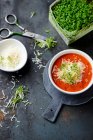 Sopa de tomate con queso rallado - foto de stock