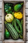 Different types of courgettes, view from above — Stock Photo