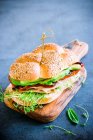 Un sándwich de pavo con berro, aguacate y pimientos a la parrilla - foto de stock