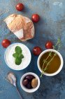 Tzatziki sauce with bread and olive oil — Stock Photo