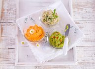 Burro di carota, guacamole e prezzemolo-freekeh diffusione — Foto stock