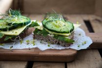 Brot mit Käseersatz, Salat und Sitzsprossen — Stockfoto