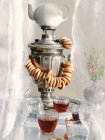 Primo piano di delizioso baranki russo con tè — Foto stock