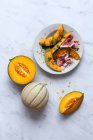 Melone mit Jambon de Bayonne — Stockfoto