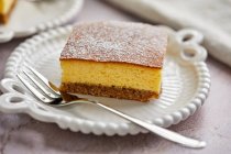 Cheesecake al forno, keto e senza glutine, con eritritolo in polvere cosparso — Foto stock