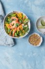 Asian style prawn salad with grilled corn and cashew nut dressing — Stock Photo