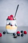 Skyr Chia Pudding mit Zitronenquark und Beeren — Stockfoto