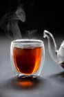 Steaming black tea close-up view — Stock Photo