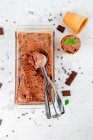 Crème glacée au chocolat maison dans un plateau — Photo de stock