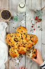 Sweet buns with chocolate chips for christmas — Stock Photo