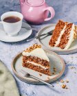Carrot and walnut cake for afternoon tea — Stock Photo