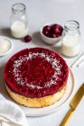 Cottage cheese pudding cake with cherries — Stock Photo