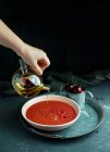 Gazpacho de cereza - cherry and tomato cold spanish creamy soup — Stock Photo