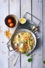 Spaghetti vongole top view — Foto stock