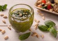 Pesto on table close-up view — Fotografia de Stock